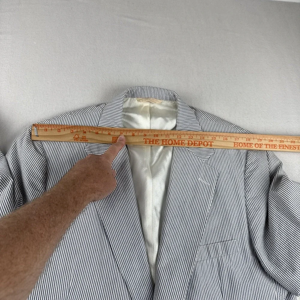Luden's Charleston SC Mens Seersucker Blazer 46L blue white lightweight Cotton